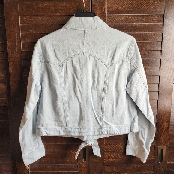 Democracy Jacket Denim Twill Button Down Tie-Front Utility Pocket Cropped Blue S - Picture 6 of 8